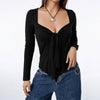 2026 AutumnWinter New Sexy Short V-neck T-shirt Slim Fit Fashion Long Sleeve Top